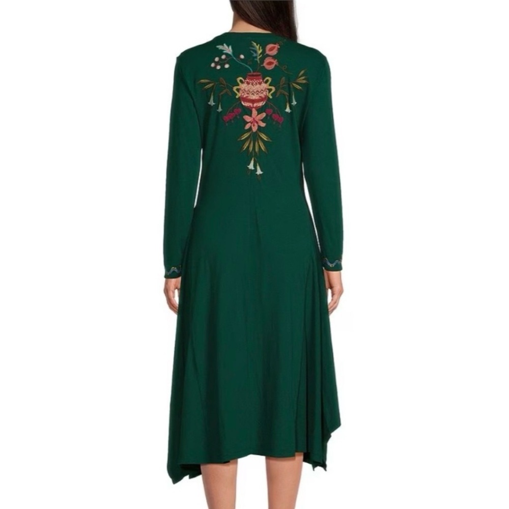Johnny Was Amarylla Handkerchief Green Floral Embroidered Midi Dress - Medium - Picture 4 of 12